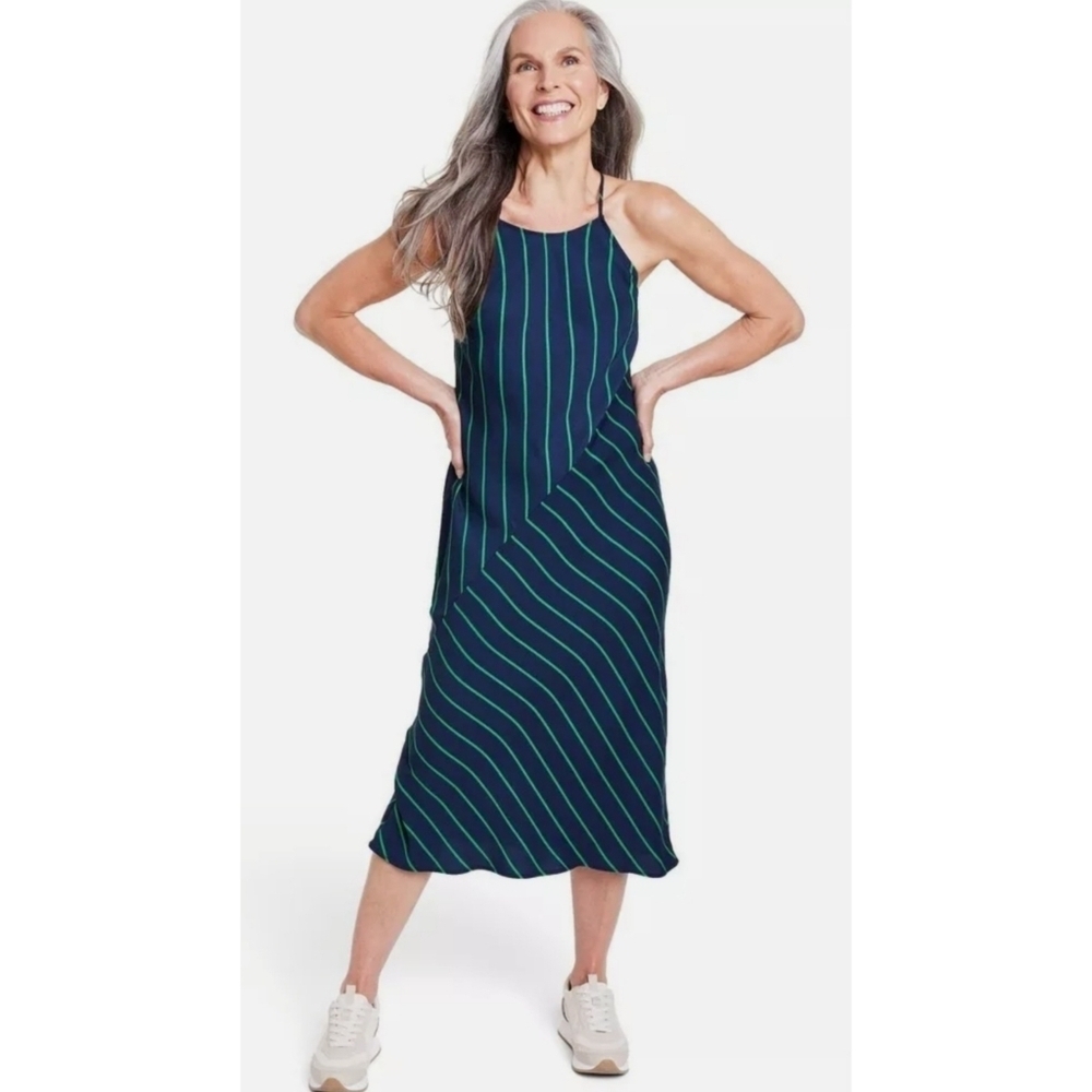 NEW Rowing Blazers Slip Diagonal Stripe Midi Dress